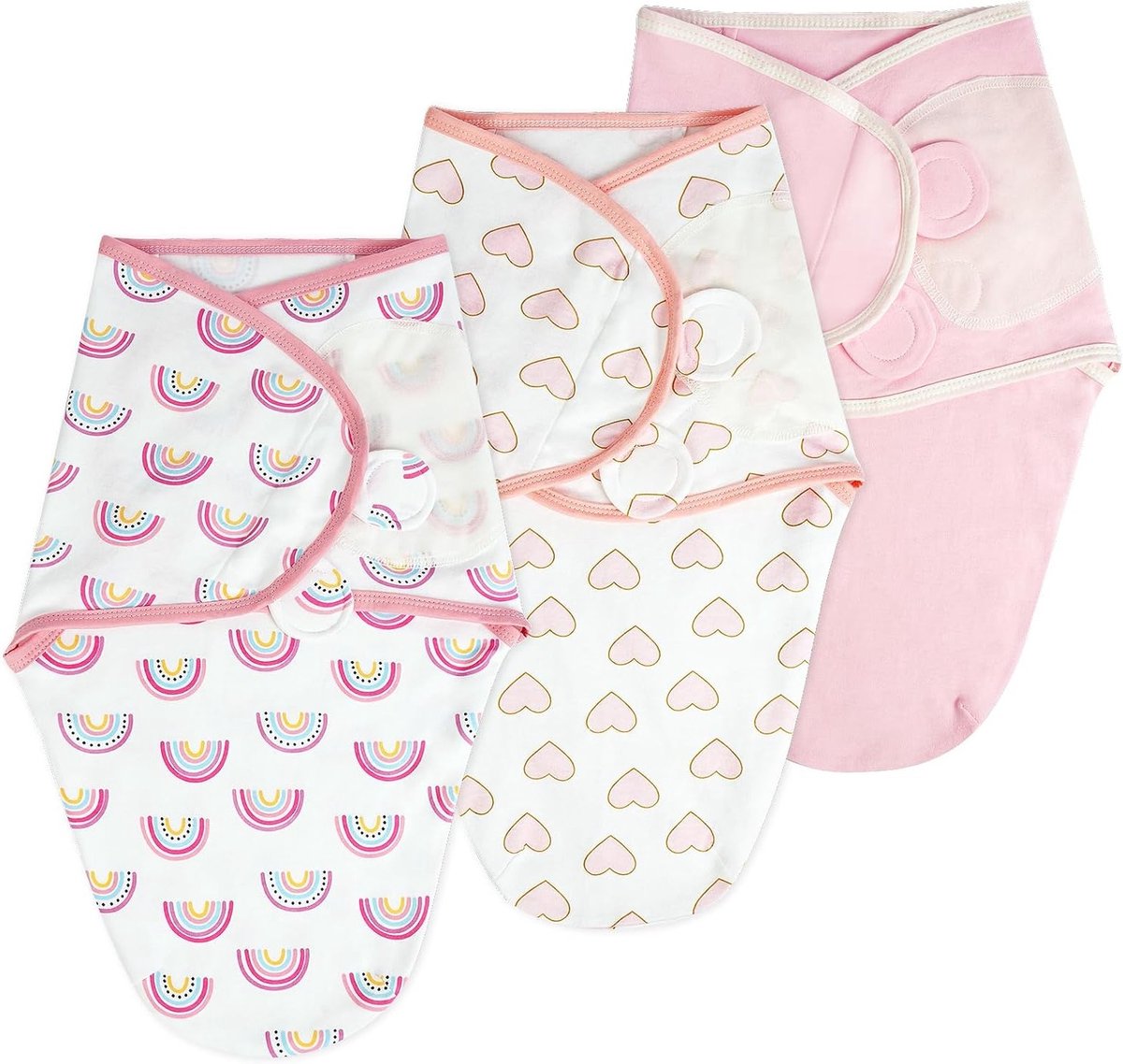 Set van 3 Organic Newborn Swaddling Cloths, Verstelbare Slaapzak voor Baby's, 0-3 Maanden, Roze, Ademend en Comfortabel