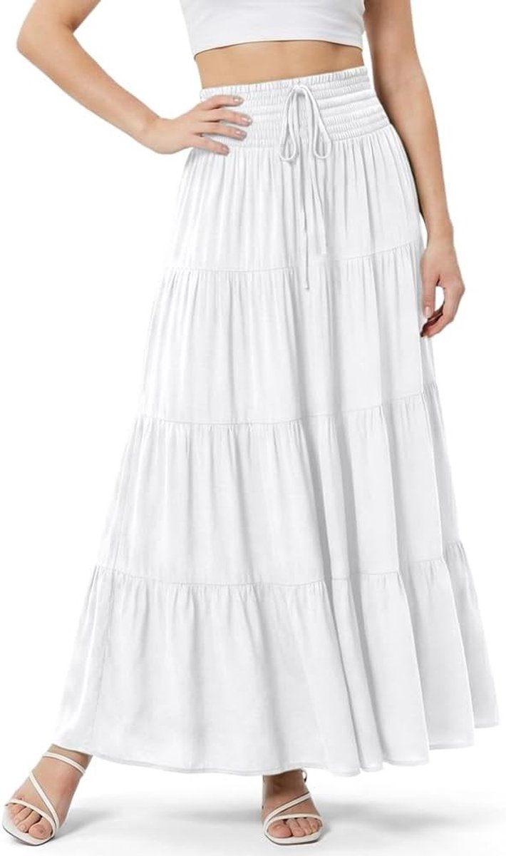Vloeiende Maxi Rok voor Dames, Hoge Taille A-lijn met Elastische Tailleband, Casual Boho Stijl voor Strand en Dagelijks Gebruik