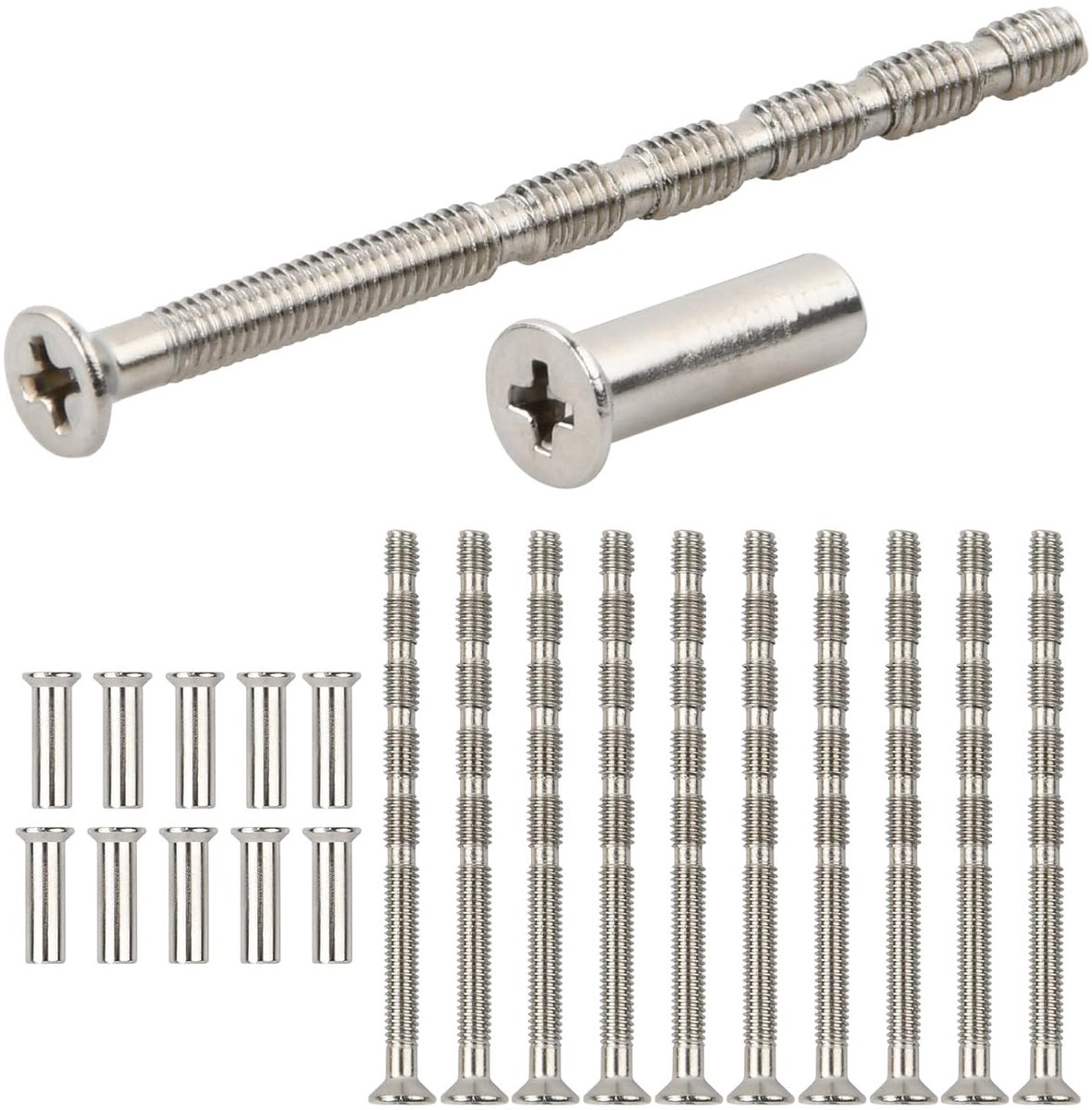 Set van 10 M4 x 60 mm Verbindingsschroeven met Huls voor Deuren, Kasten en Lades, Ideaal voor Handgrepen en Meubelmontage