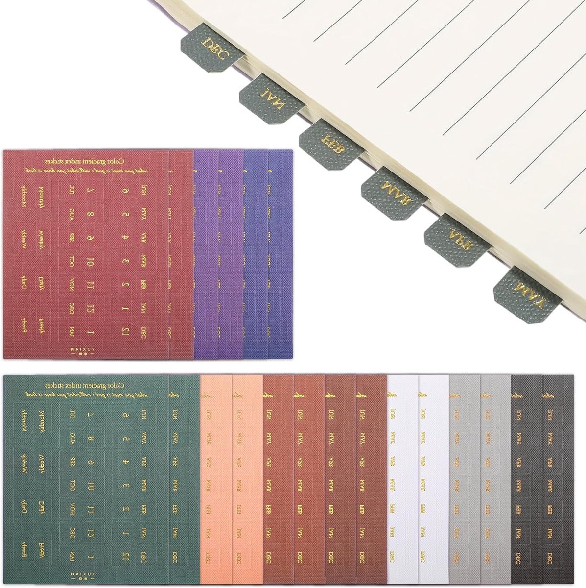 Kleurige zelfklevende maandelijkse tabs voor planners - 20 vellen indexstickers, maandseparatoren en organisatiehulpmiddelen voor kantoor en thuis