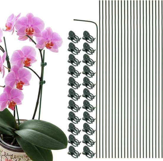 Flexibele Orchidee Stokken voor Plantenondersteuning, Inclusief 22 Plant Clips voor Binnen en Buiten, Professionele Plantensteunen van 30 cm