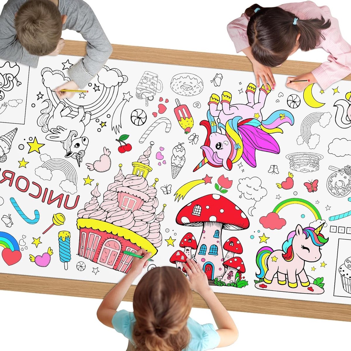 Kleurige Tafelkleed voor Kinderen, 183 x 71 cm, Ideaal voor Feestjes en Creatieve Activiteiten, Unicorn Design, Verjaardagscadeau, Knutselprojecten