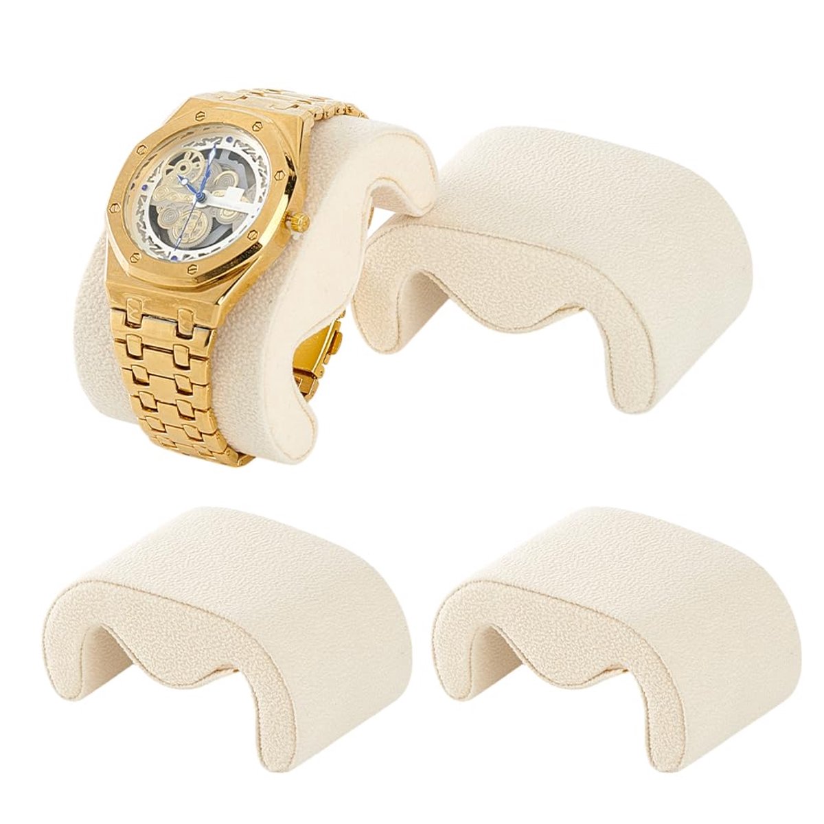 carmdering - Horloge kussens - set van 4 fluwelen displaykussens - M-vorm - voor horloge opslag en presentatie - beige