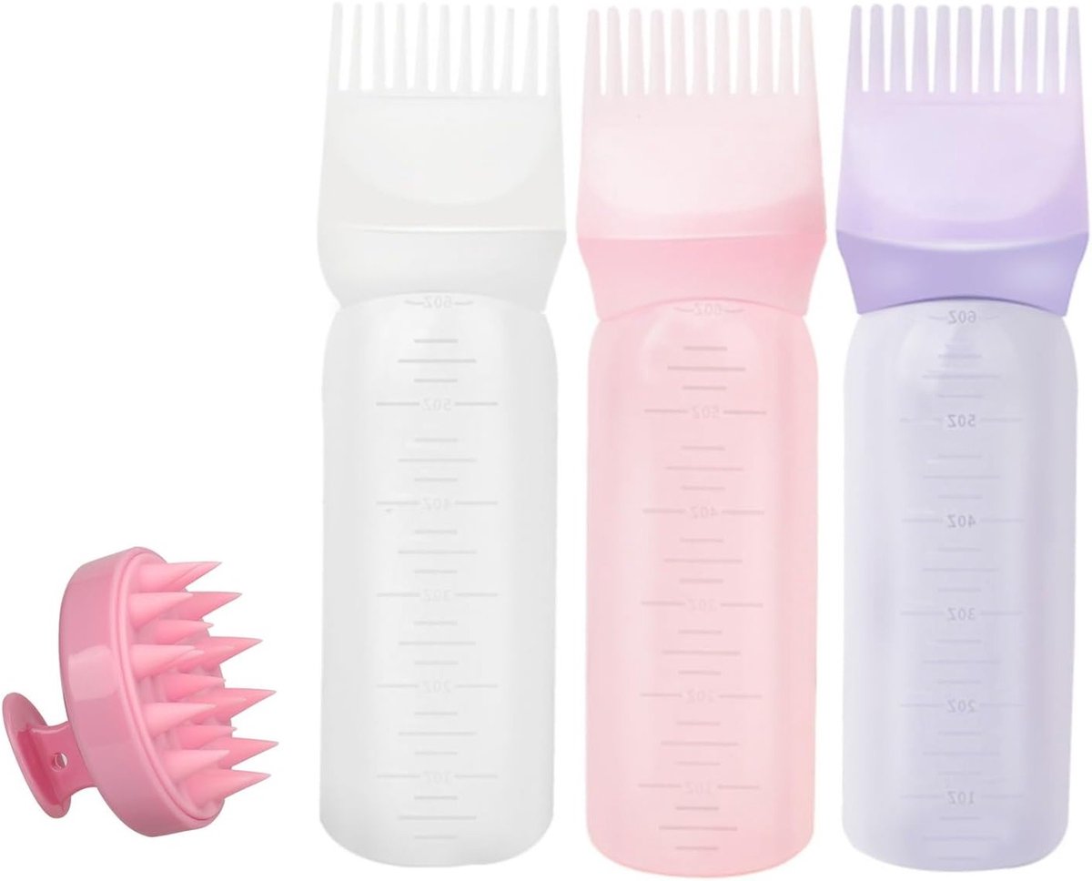 Set van 3 Haarverzorgingshulpmiddelen: Applicator Fles voor Olie, Massageborstel en Kammen voor Haarverf en Scalp Massages, Professionele Haar Salon Tools