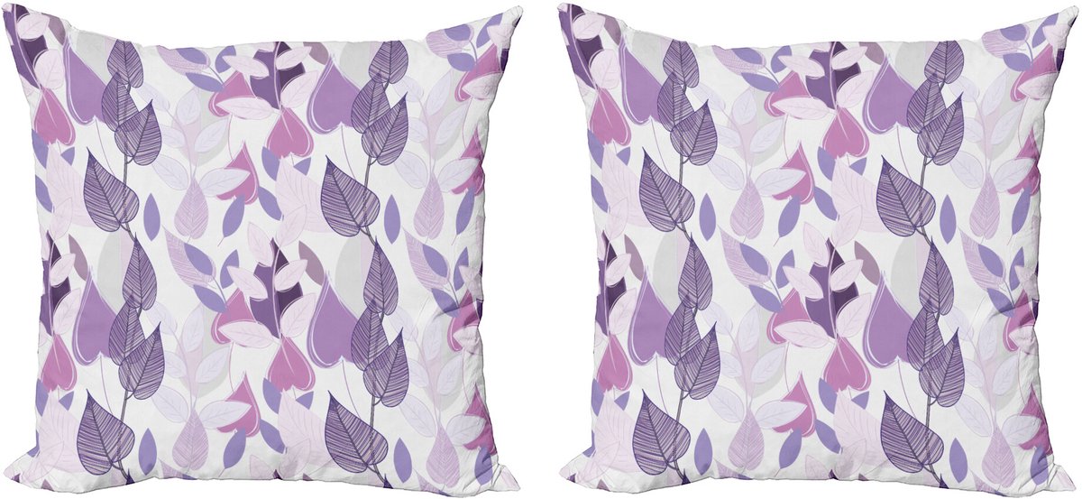 ABAKUHAUS Decoratieve kussenhoezen met bloemenprint, 2 stuks, paarse blader 45x45 cm, lavendel, paars, beige