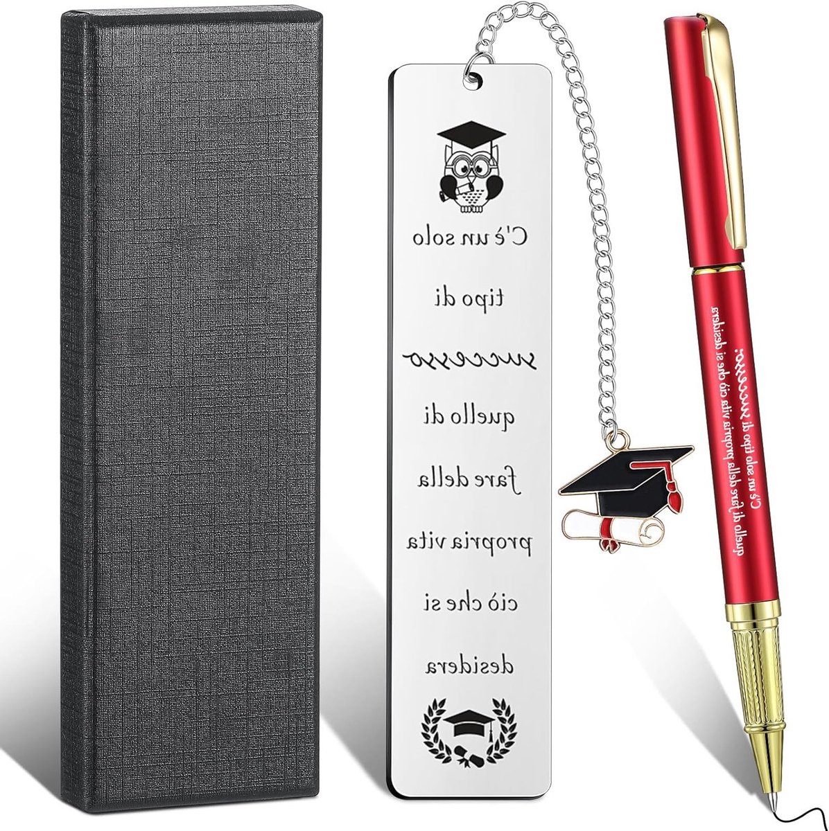3-delig Afstudeercadeau Set voor Vrouwen en Mannen met Inspirerende Boekenlegger, Pen en Cadeauverpakking voor Studenten en Leraren, Perfect voor Kerst en Verjaardagen