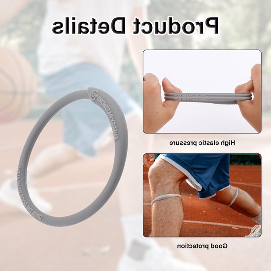 2 Stuks Patella Tendon Ondersteuningsband - Silicone Kniebrace en Knieband voor Sport, Hardlopen en Wandelen (Grijs) — afbeelding 3
