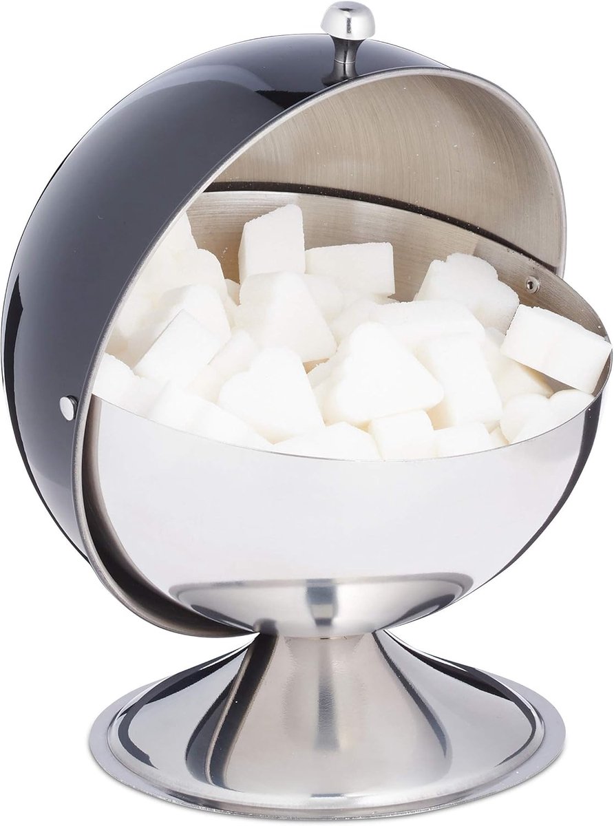 JeiibrZui Zwarte Rvs Suikerpot Met Roldeksel - 16x13x14,5 Cm - 1 Stuk - Glanzend Roestvrij Staal - Voor Koffie En Thee - Moderne Snoeppot Voor Huis En Horeca