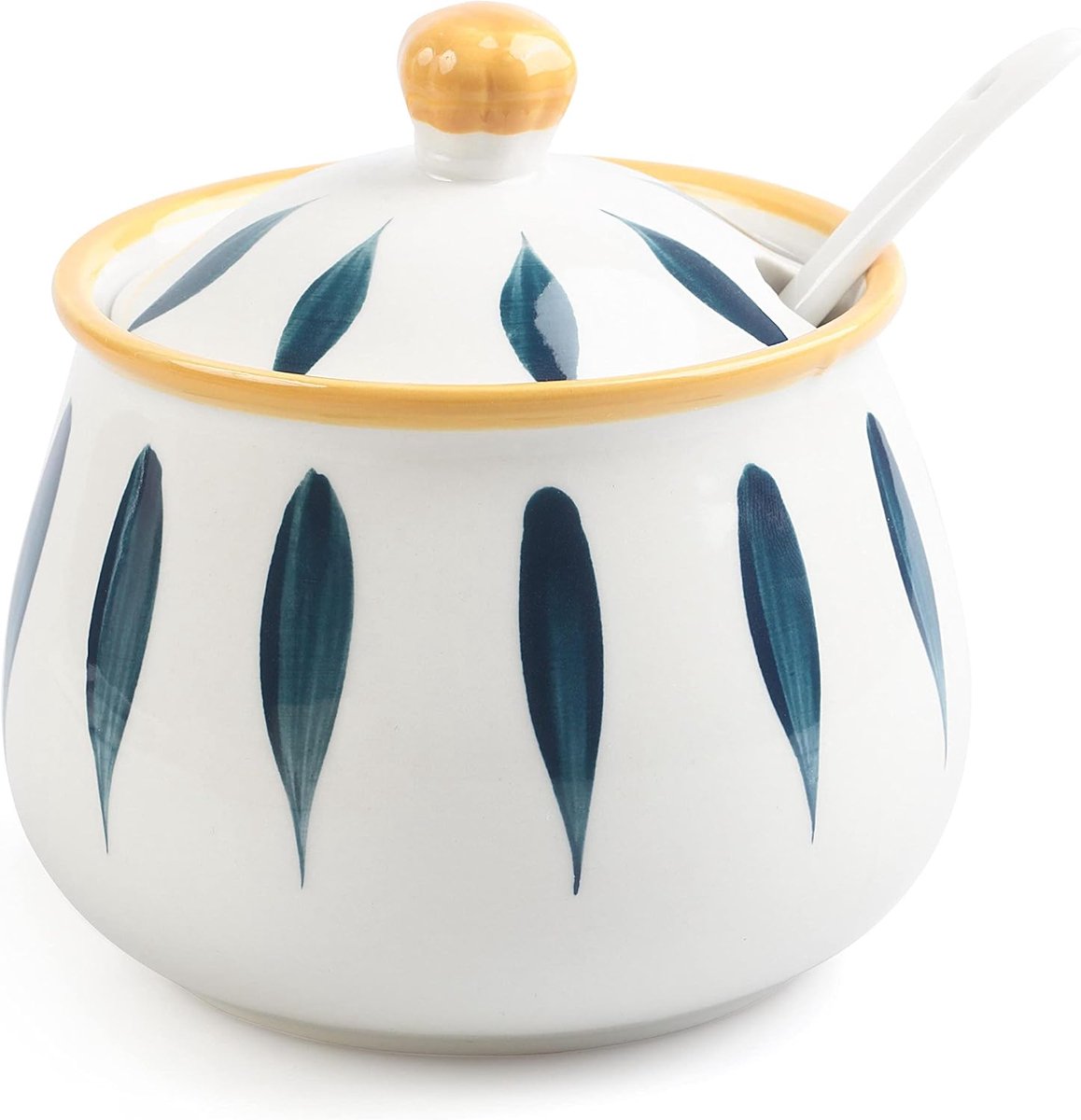 JeiibrZui Keramische Suikerpot Met Lepel - 350 Ml - 1 Stuks - Wit - Robuust Porselein Voor Keuken En Koffiebar