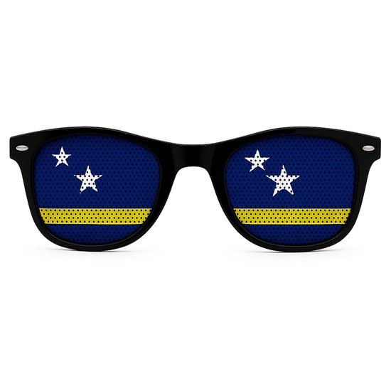 Curaçao Vlag Zonnebril – VlaggenBril – DushiSun - Supporters Bril – Dushi Festival Bril – Blauw Geel – Feest / WK