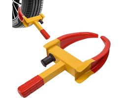 Universele Wielklem - Parkeerklauw Anti-diefstal - Voertuig Beveiligen - Verstelbaar 9-gaats Ontwerp - Tot 30 cm - Rood Geel