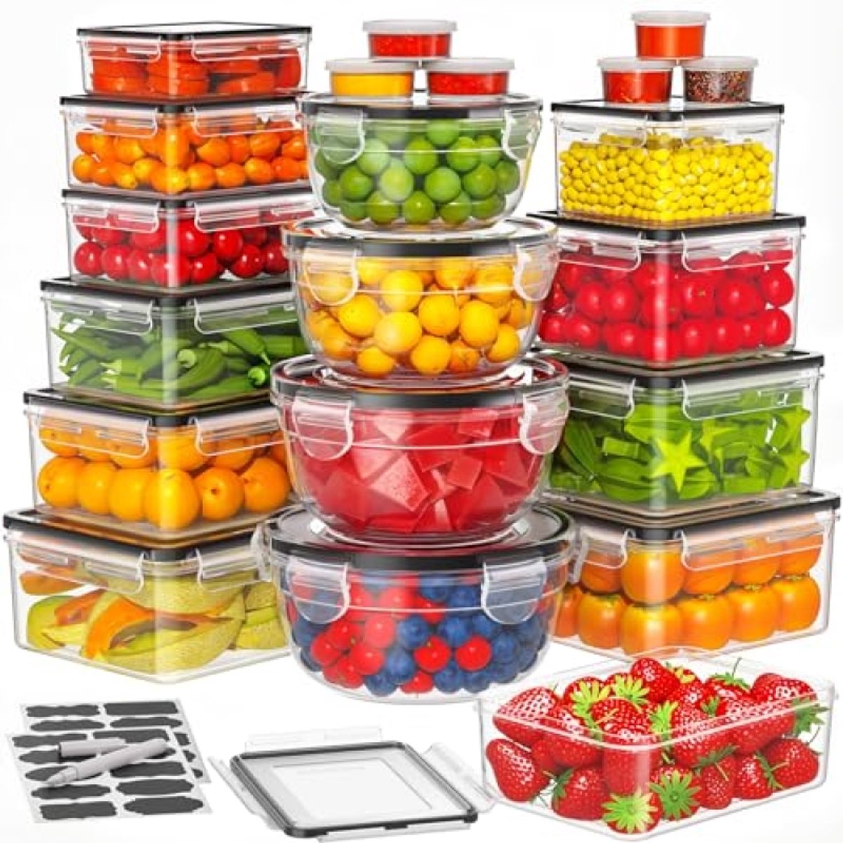 Vershouddozen met Deksel Set 42-delig - 21 Containers + 21 Deksels - Lekvrij & BPA-vrij Voedselopslag - Voor Keuken, Koelkast en Voorraadkast