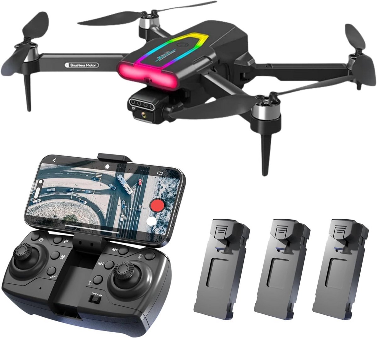 Drone met camera - Luchtfotografie drone - Avontuurlijke vluchten - Obstakel ontwijking - 3 batterijen - Zwart
