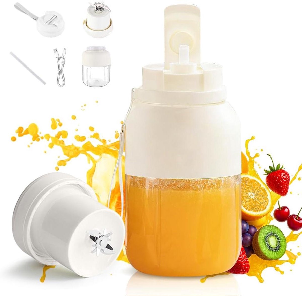 Mini Blender - Mixer To Go - Verse Drankjes Maken - Krachtige 38 Messen - 1300ml Capaciteit - Wit