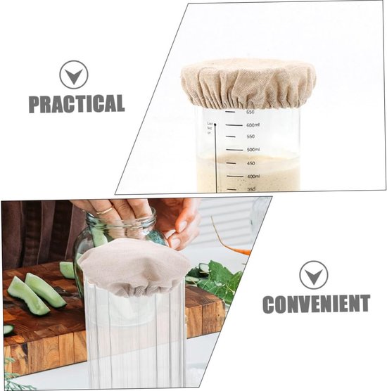 Stoffen Deksel Voor Potten - Herbruikbare Fermentatie Hoezen - Zuurdesem Starter Maken - Ademend Ontwerp - 9 x 9 cm — afbeelding 5