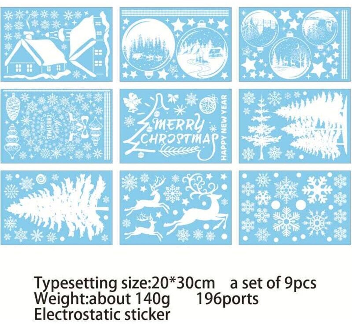 Negen herbruikbare kerstraamstickers, statische PVC-kerstdecoraties, kerstversiering geschikt voor sneeuwvlokpatroongeschikt voor binnen, geschikt voor deuren, winkelramen en glas.