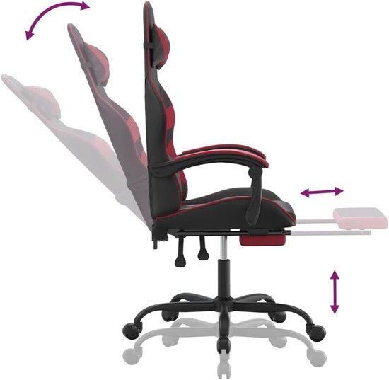 Gaming Stoel - Comfortabele Zetel - Langdurig Zitten - Verstelbare Rugleuning Voetsteun - 57.5 x 59.5 cm - Zwart Wijnrood — afbeelding 5