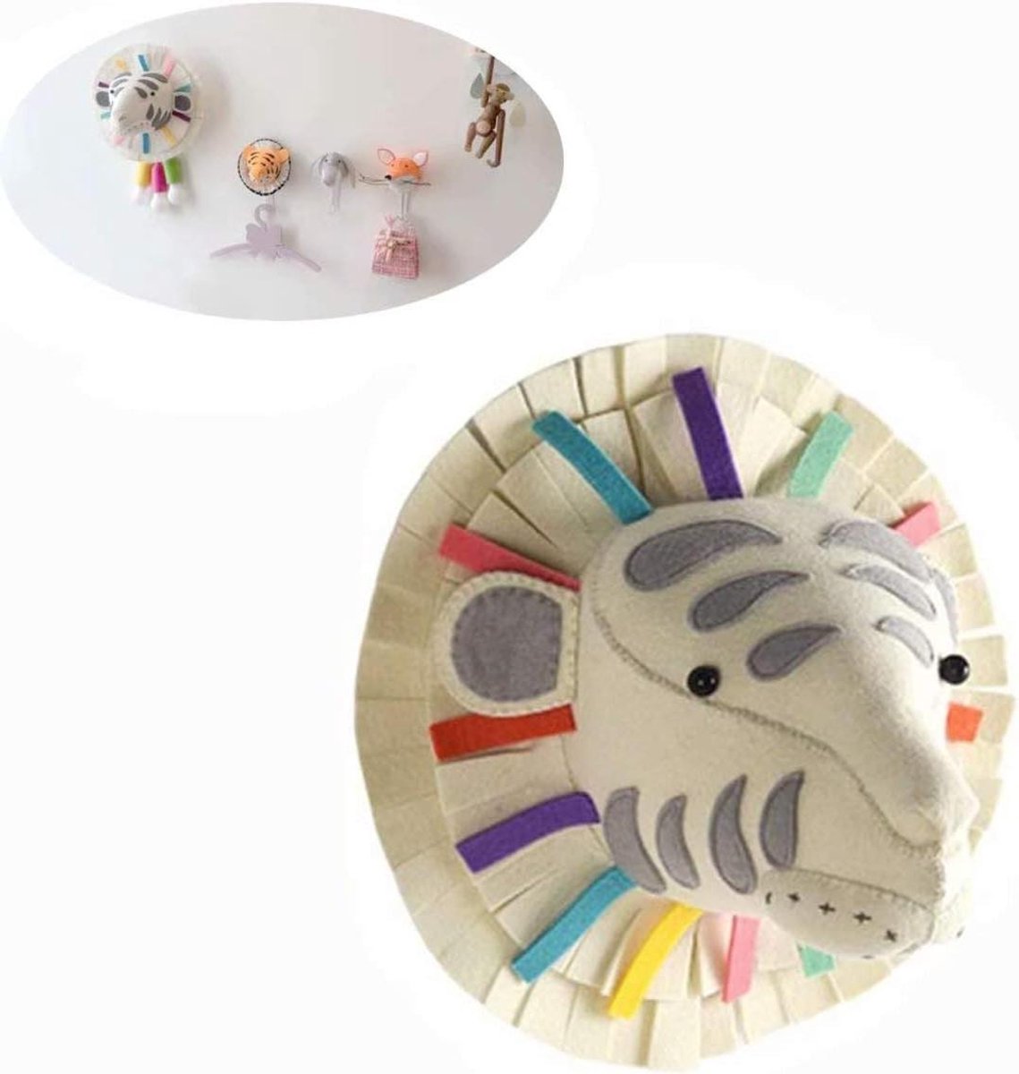 Dieren Wanddecoratie - Felt Decoratie - Kinderkamer Aankleden - Handgenaaid Ontwerp - 800 gram - Leeuw