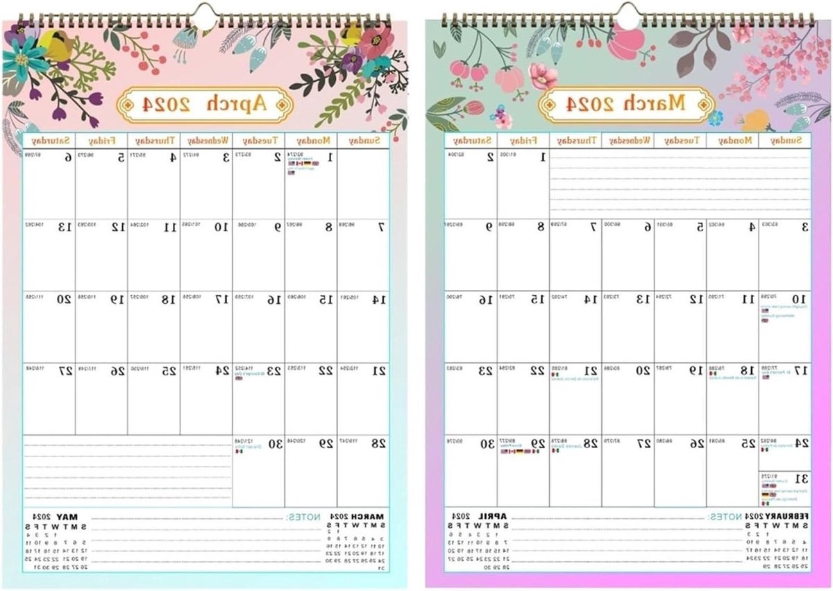 Bureaukalender Tafelkalender - Wandkalender Planners - Tijd Beheer - Dikke Papier Kwaliteit - 18 Maanden - Aquarel