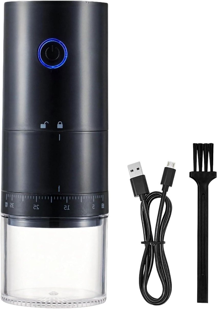 Elektrische Koffiemolen - Draagbare Molen - Verse Koffie Zetten - Keramische Braam - Compact Formaat - Zwart