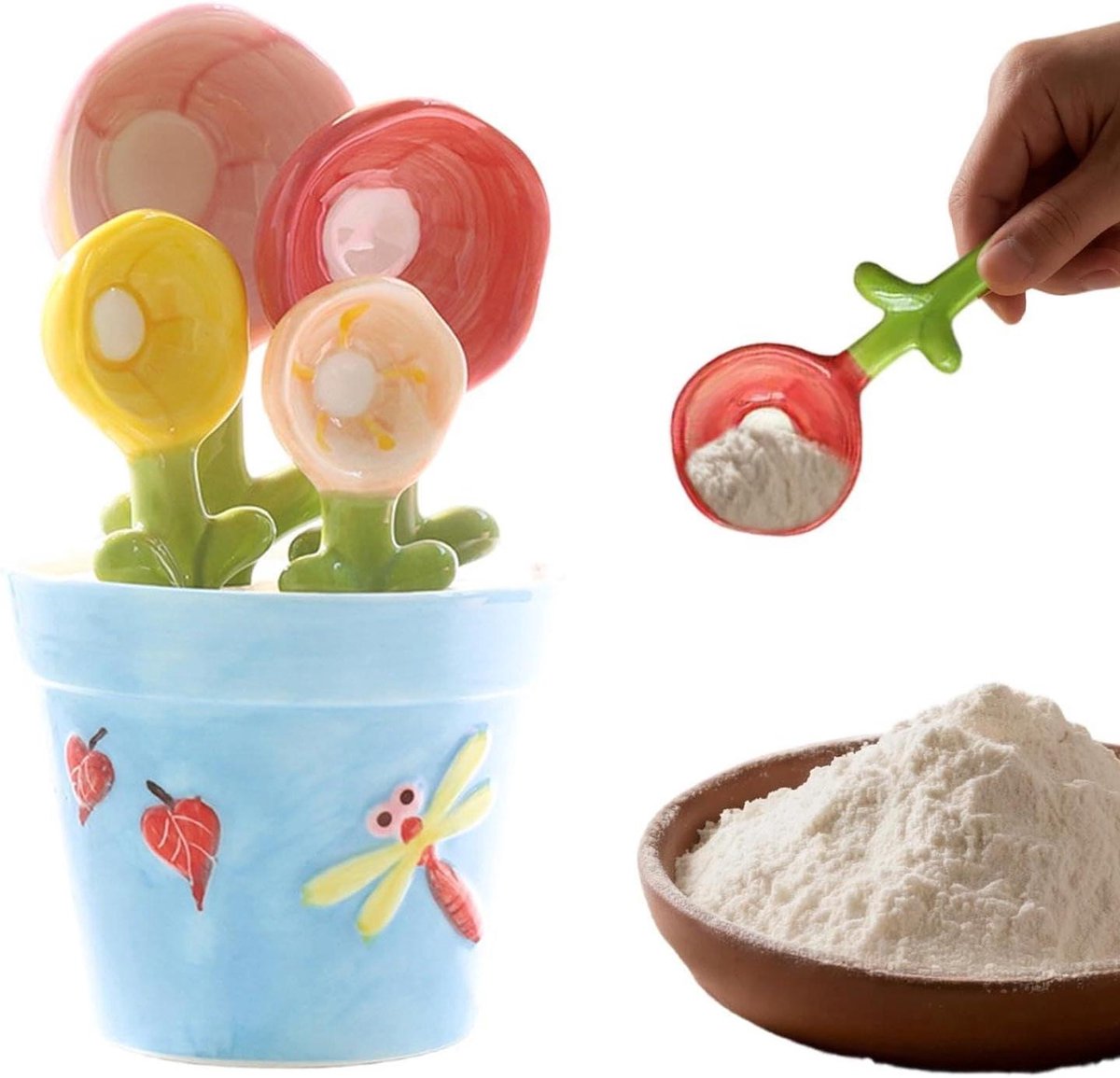 Maatlepels Set - Keuken Gadgets - Ingrediënten Meten - Bloemvormig Ontwerp - 5 Delig - Wit