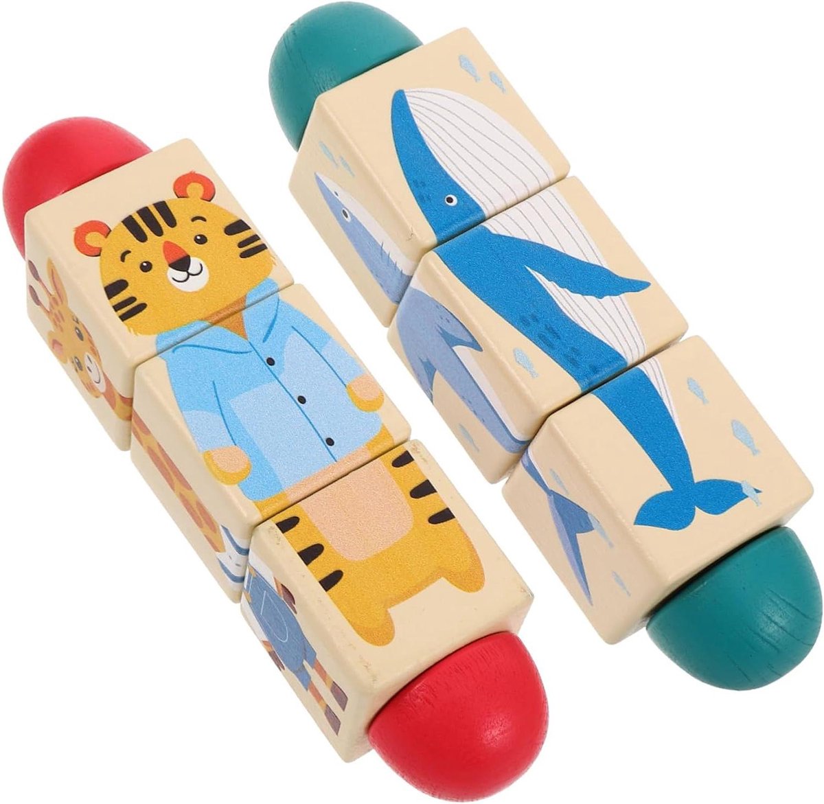 Houten Puzzels - Draaiende Blokken - Motorische Ontwikkeling - Interactieve Dierfiguren - 15 cm - Diverse Kleuren