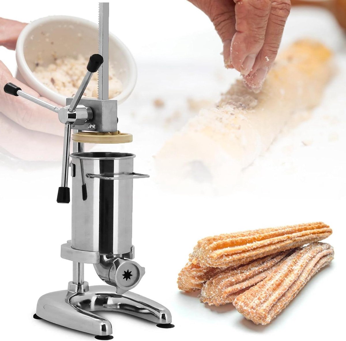 Churros Maker - Bakvorm Deeg - Zelf Bakken - Vijf Vormen - 3L Capaciteit - Zilver
