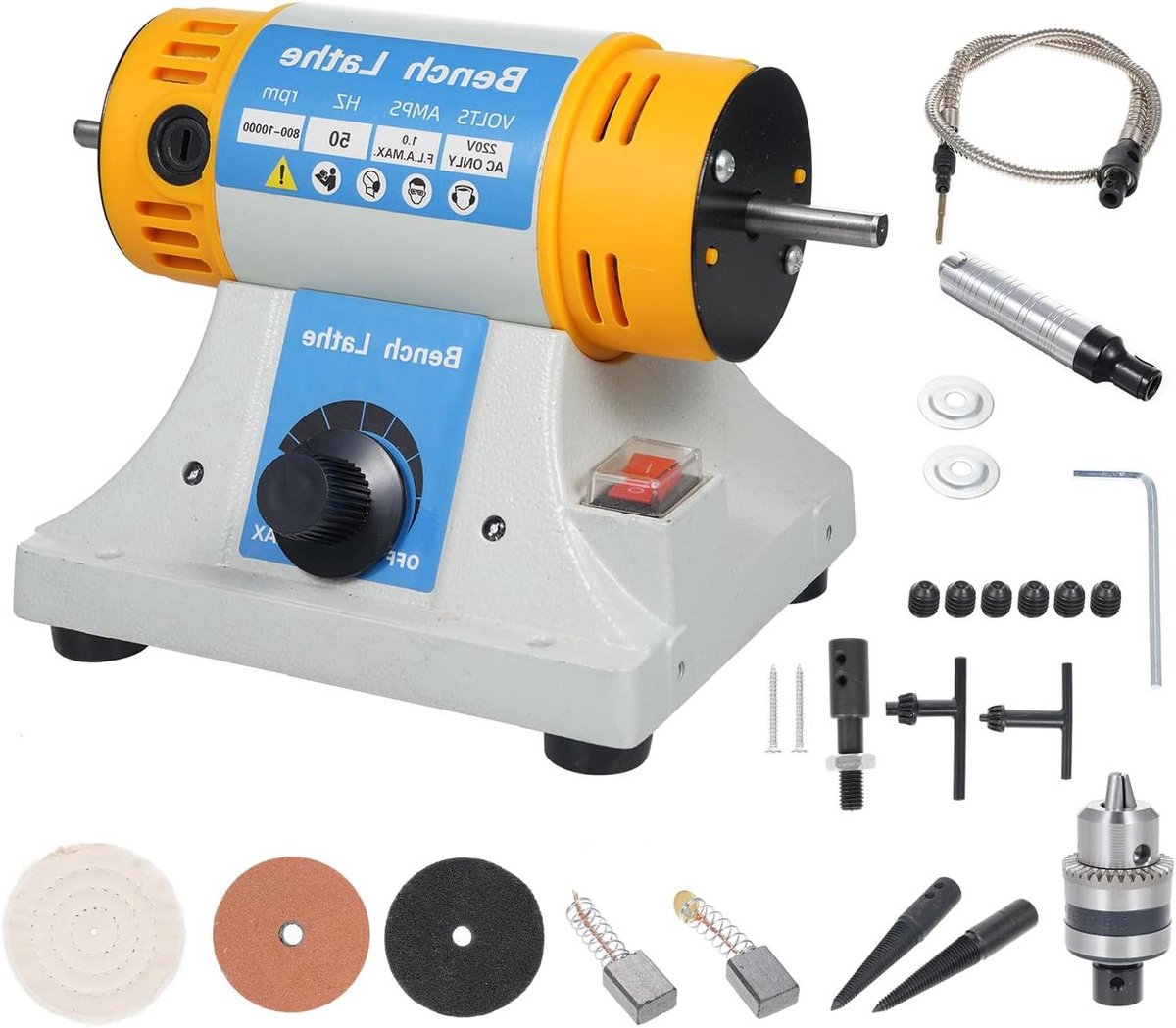 Snel Polijstmachine - Bankslijpmachine Dubbelzijdig - Sieraden Maken - Krachtige 320W Motor - 20x15x12 cm - Wit