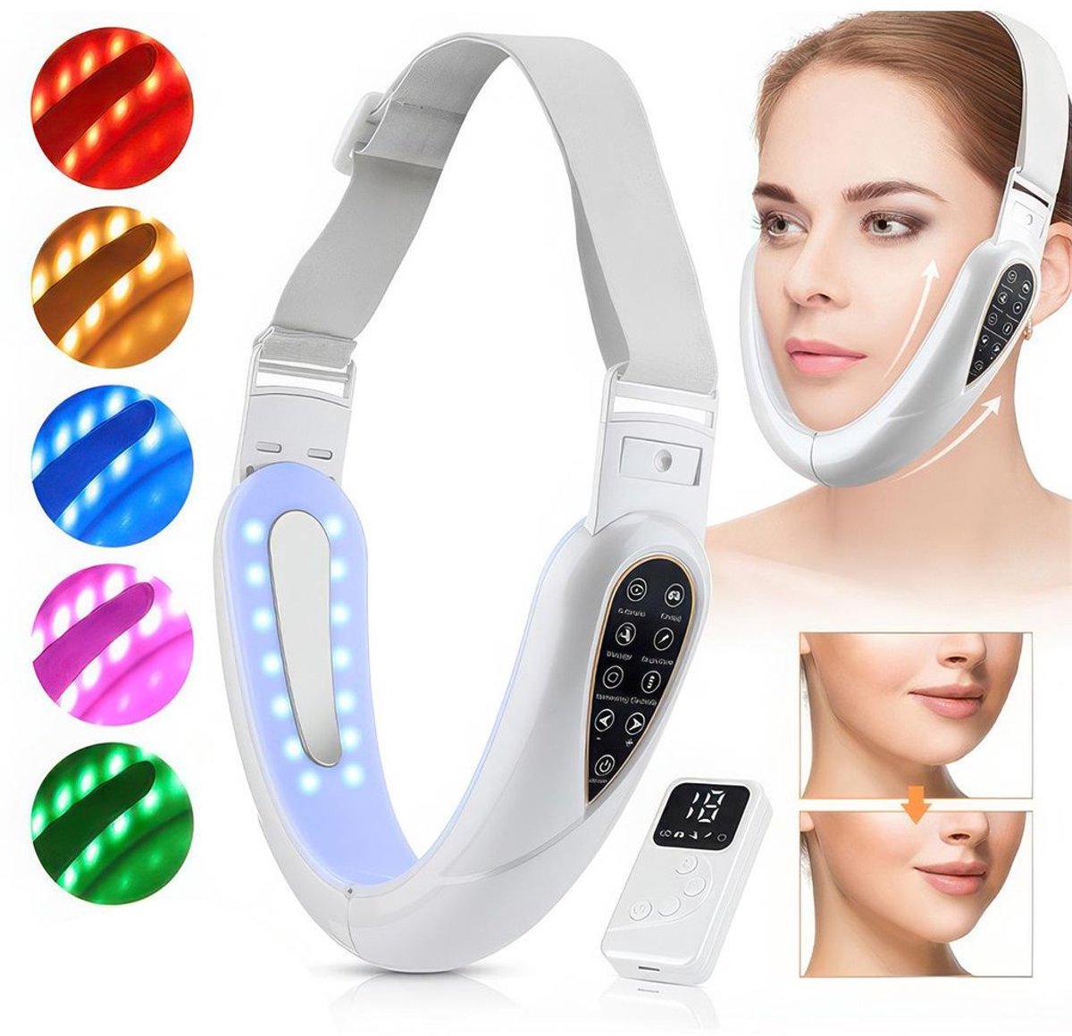 Elektrische V-vormige gezichtsmassager, gezichtsmassager, microstroom schoonheidsapparaat met 8 intensiteitsniveaus, verwijdert een dubbele kin en verstevigt de huid.