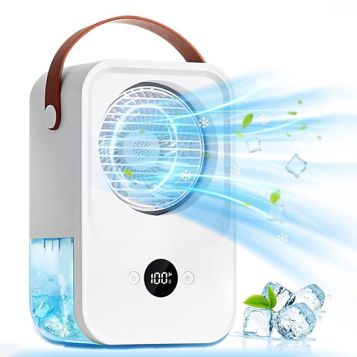 Draagbare airconditioner met vernevelingsfunctie, draagbare ventilator, oplaadbare batterij van 3500 mAh, mini-airconditioner, 4 ventilatorsnelheden.