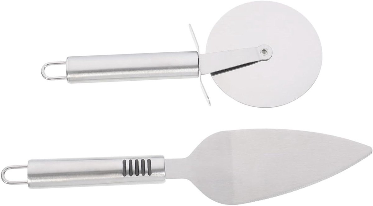 Pizzasnijder Set - Pizzawiel Deegschraper - Pizza Snijden - Roestvrij Staal - 25.5 cm - Zilver