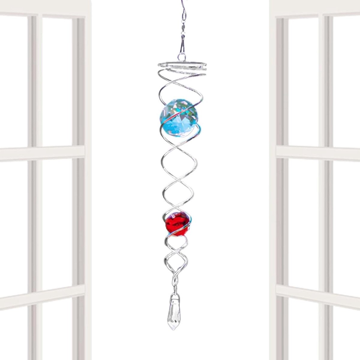 Windspinner Staart - Decoratieve Spiraal - Tuin Decoratie - Met Kristallen Bol - 22.8 cm - Rood