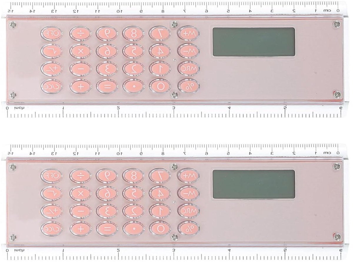 Rekenliniaal met Rekenmachine - Liniaal Rekenmachine - Wiskunde Oefenen - Dubbelzijdige Markeringen - 15 cm - Roze