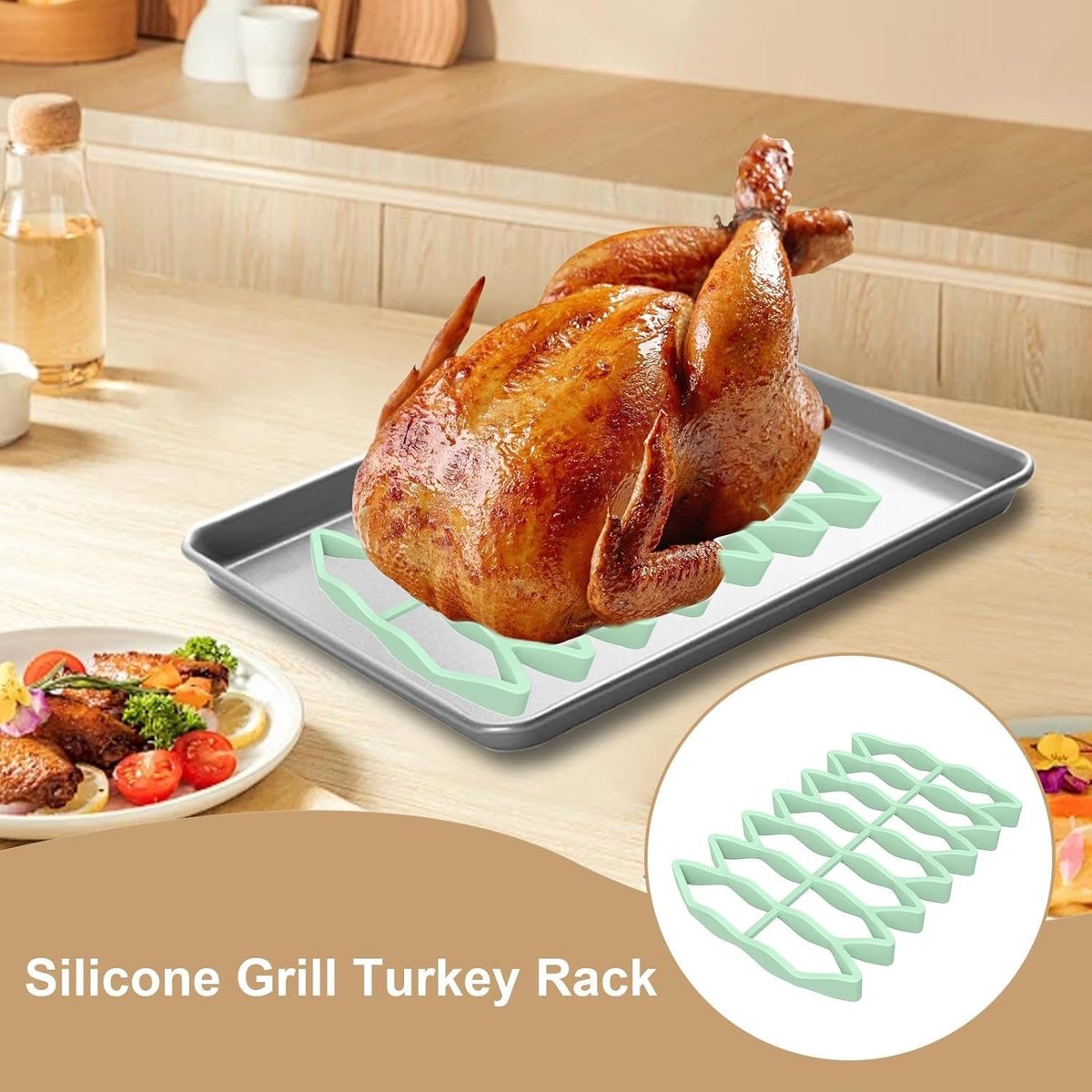 Braadrek - Roosterrek - Oven Koken - Hittebestendig Siliconen - 23 x 15.6 x 2 cm - Lichtgroen
