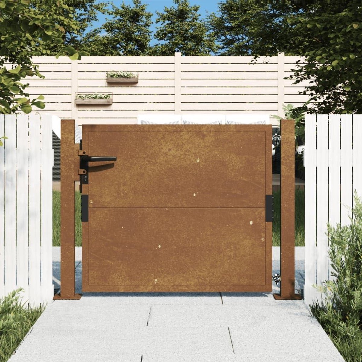 Tuinpoort Metaal - Hofdeur Terras - Toegang Afsluiten - Lasergesneden Design - 105x80 cm -
