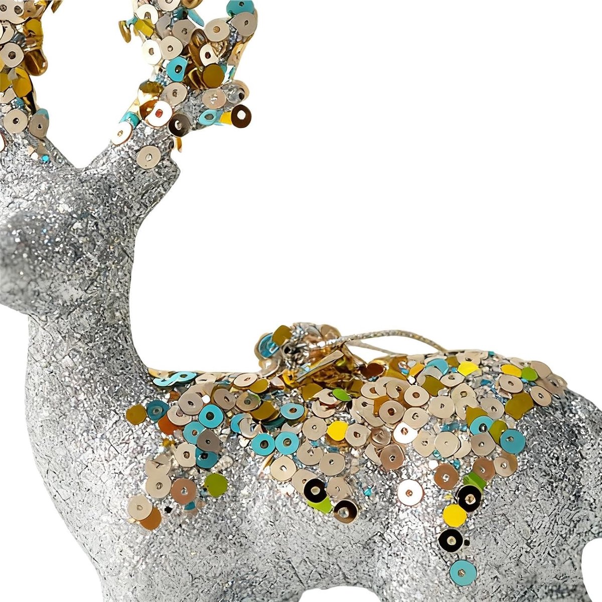 Kerstbeeldje Rendier - Vakantie decoratie - Huis versieren - Gevlokt met glitter - 15 x 7 cm - Zilver – foto 2