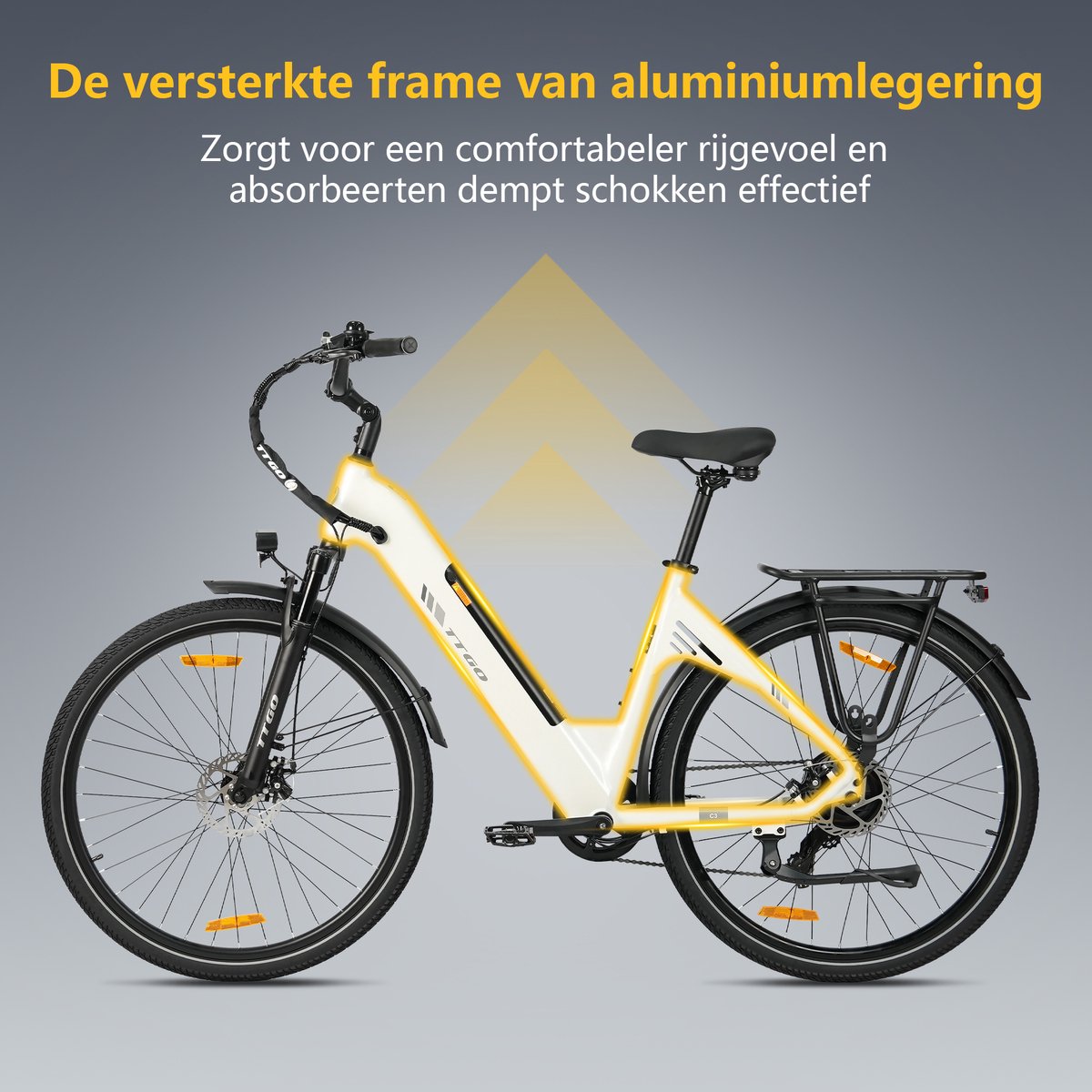 Elektrische Fiets TTGO C3 - 36V 18AH Accu - Actieradius Tot 120 Km - Aluminium Lage Instapframe - 28×2.0 Inch Wielen - Shimano 7 Versnellingen - Mechanische Schijfremmen - LCD Display - Elektrische Stadsfiets - Wit thumbnail 5