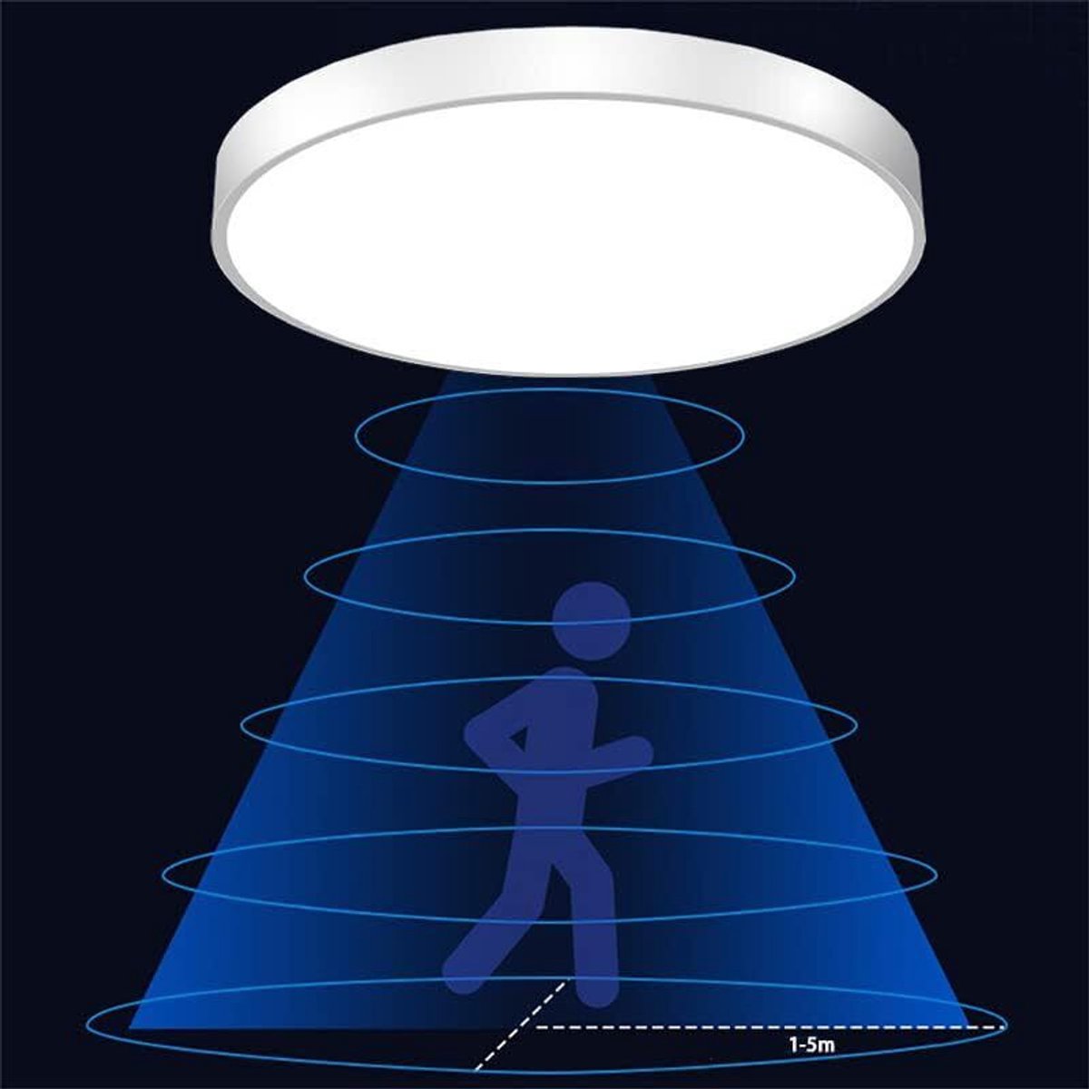 Ronde LED-plafondlamp geschikt voor bewegingsmelder en zonlichtsensor, eenvoudig te installeren op balkons, in garages, gangen en bij buiteningangen. Warm wit licht, geschikt voor trappenhuizen.