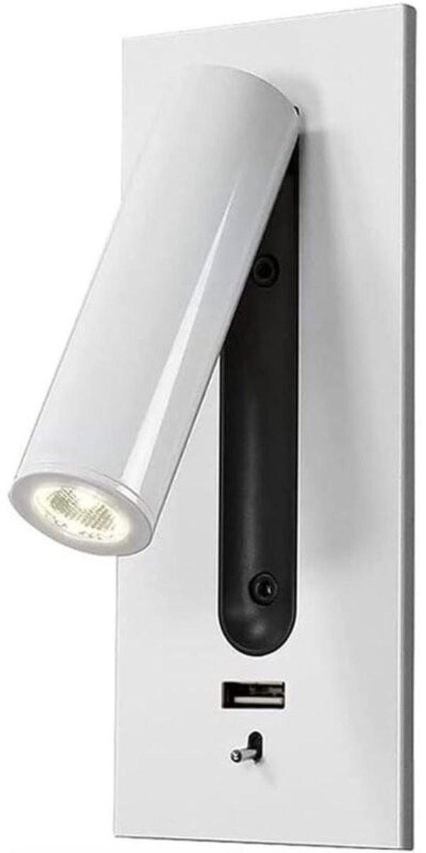 Verstelbare LED-wandlamp, leesspot, moderne wandlamp geschikt voor USB-oplaadpoort, geschikt voor woonkamers, slaapkamers, hotels, wit.