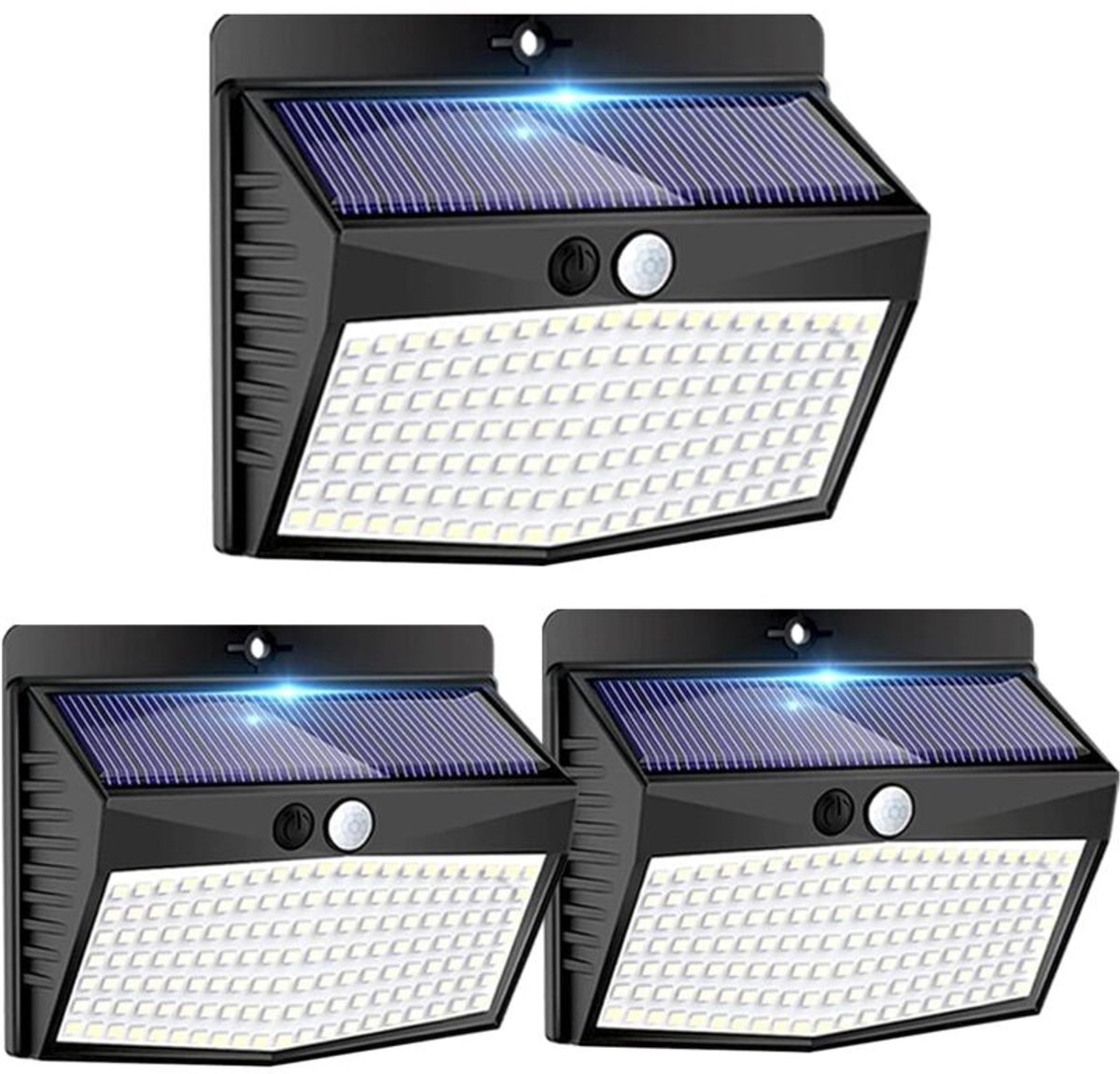 Buitenlamp op zonne-energie geschikt voor bewegingssensor, 138 LED-lampjes, 3 standen, waterdicht, geschikt voor tuinen, garages en terrassen - 3-pack