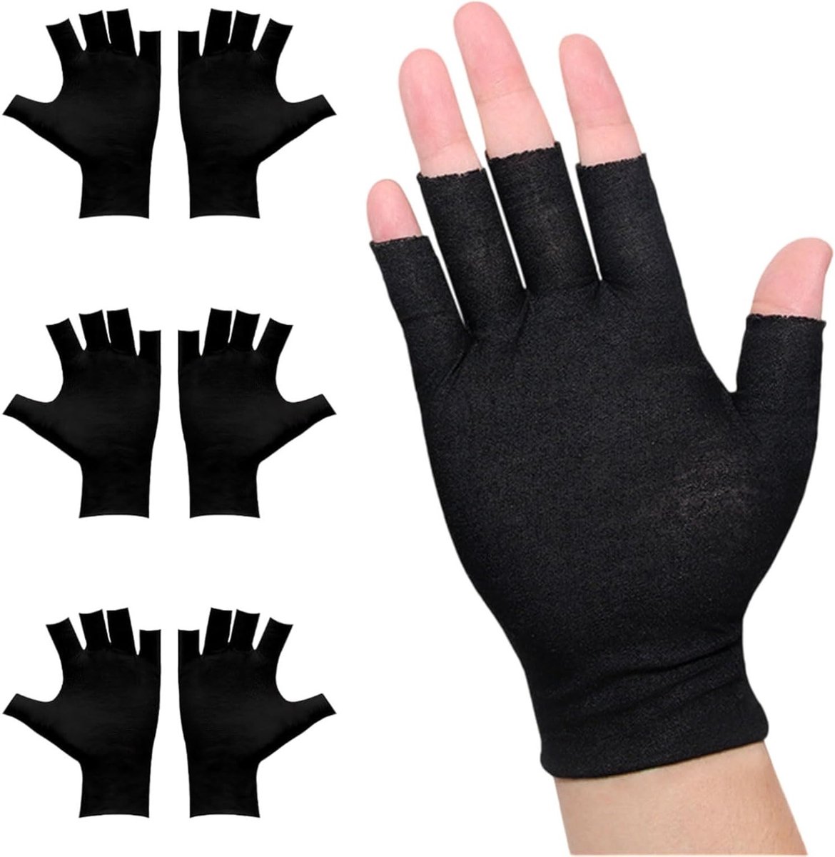 katoenen handschoenen - 3 paar - zwarte vingerloze - voor vochtbehoud bij eczeem - SnelShoppen