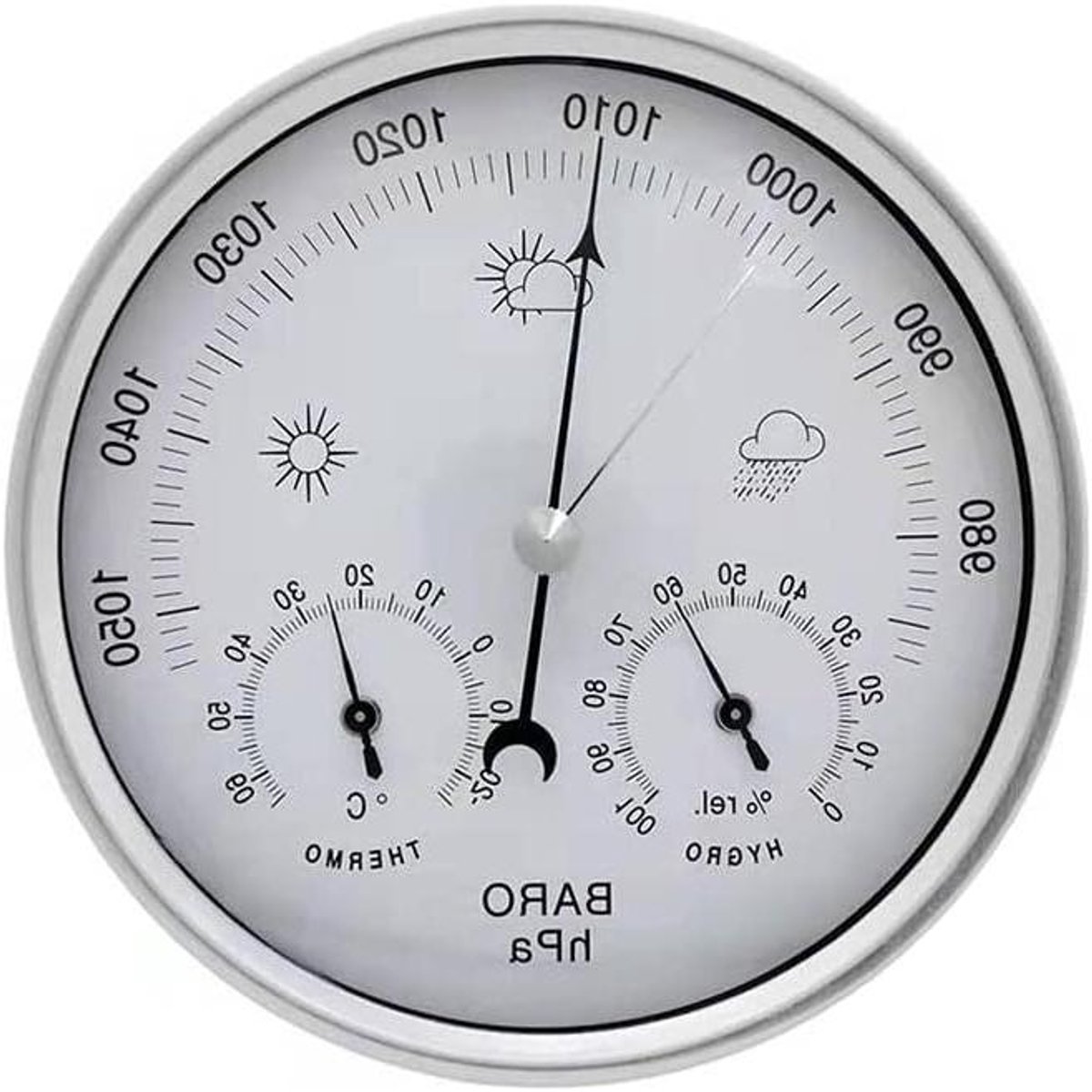 Weerstation Barometer - Weerinstrument - Weer Voorspellen - Metaal Kwaliteit - 13.2 cm - Zilver