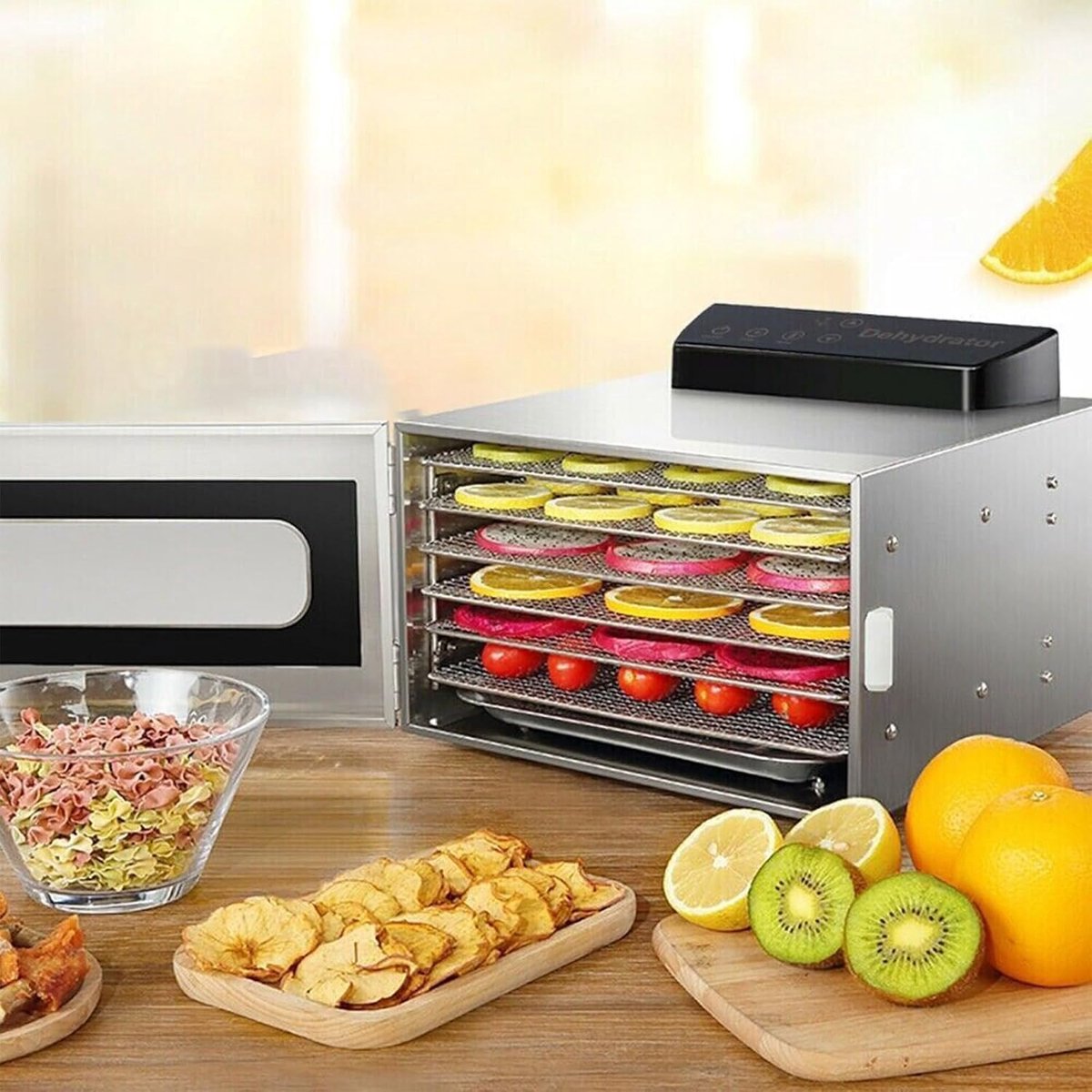 Voedseldroger 6 Niveaus - Drogermachine Keuken - Voedsel Drogen - Roestvrij Staal - 30-90 Graden - Zilver