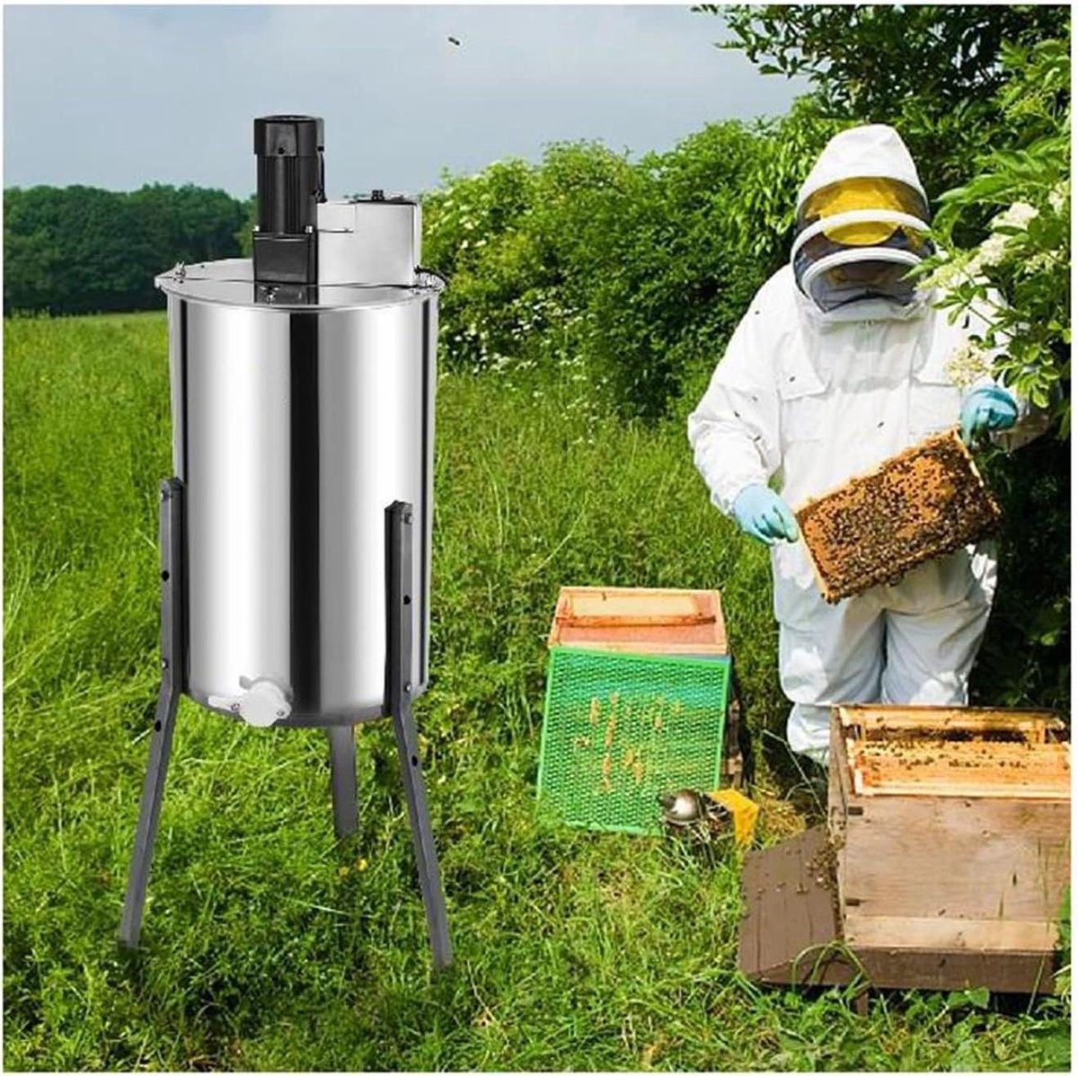 Honing Extractor - Honing Spinner - Honing Snel Scheiden - Handmatig 3 Frame - Verstelbare Hoogte - Zilverkleurig