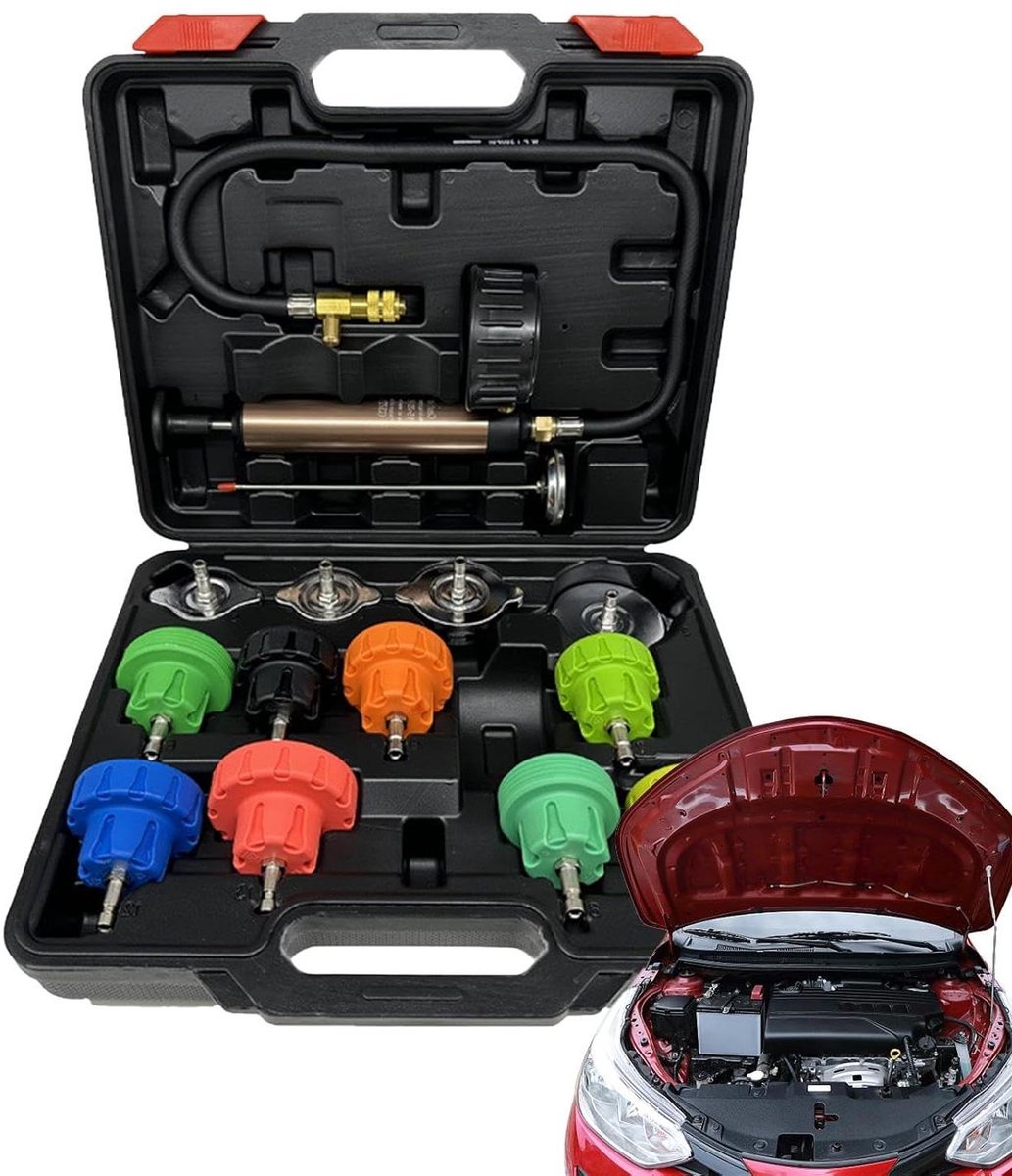 Koelmiddel vulset - Radiator tester - Auto onderhoud - 14-delige set - 34x30x10 cm - Zwart