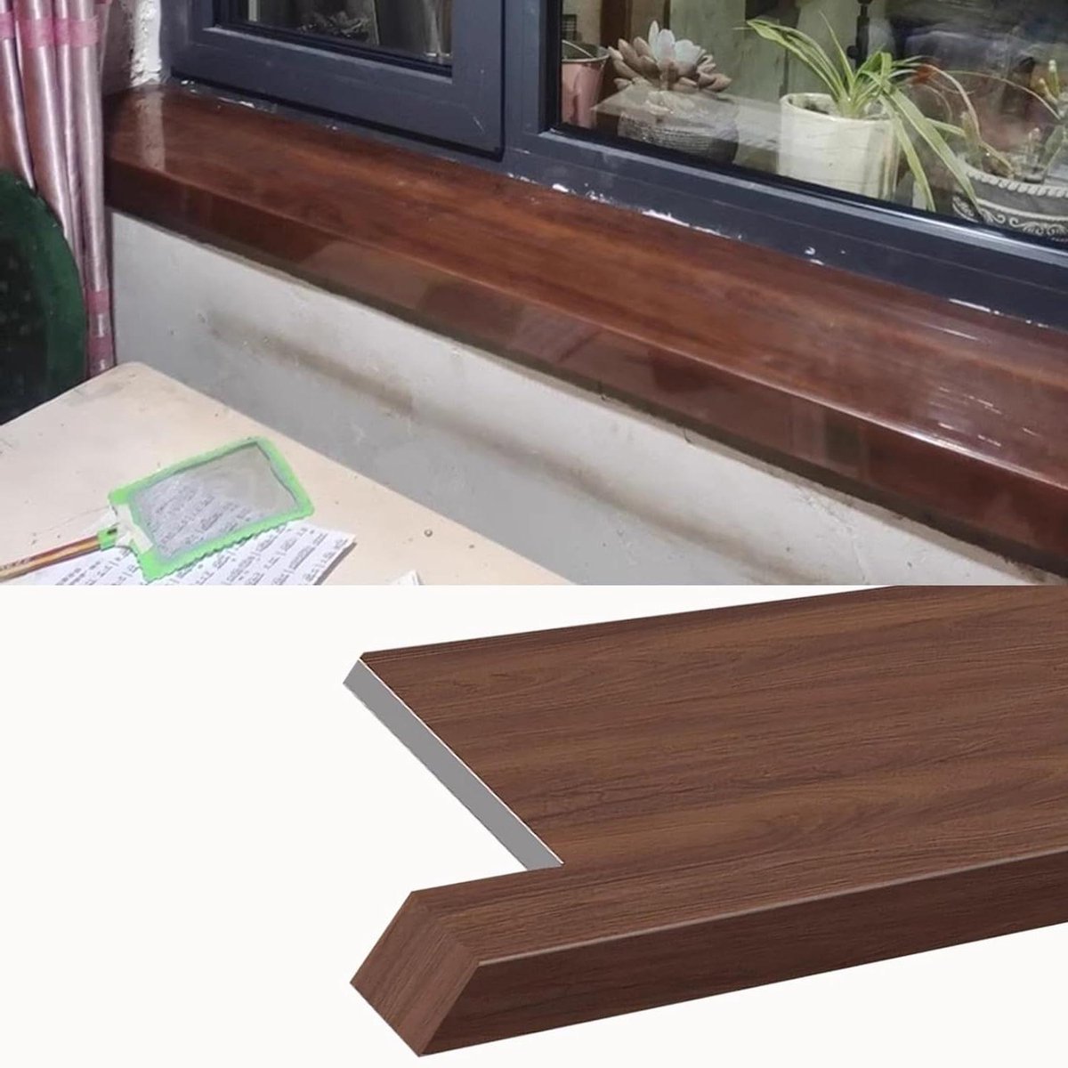 Vensterbank Bescherming - Raambekleding Plank - Woning Decoratie - Oliebestendig Composiet - 180x35cm - Walnootkleur