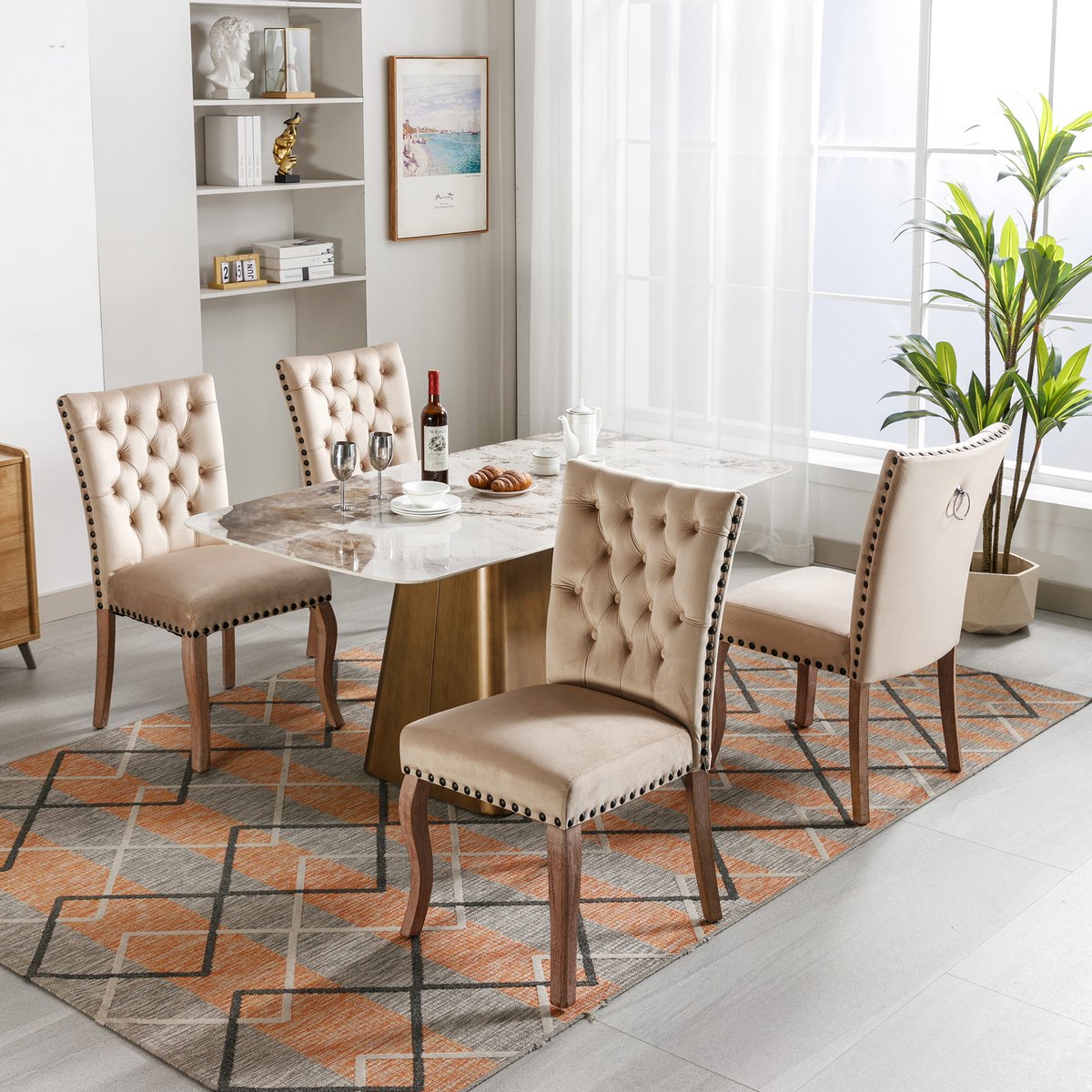 REDOM Eetkamerstoel - Gestoffeerd - Modern - Voor Eetkamer - Fluweel - Licht Camel