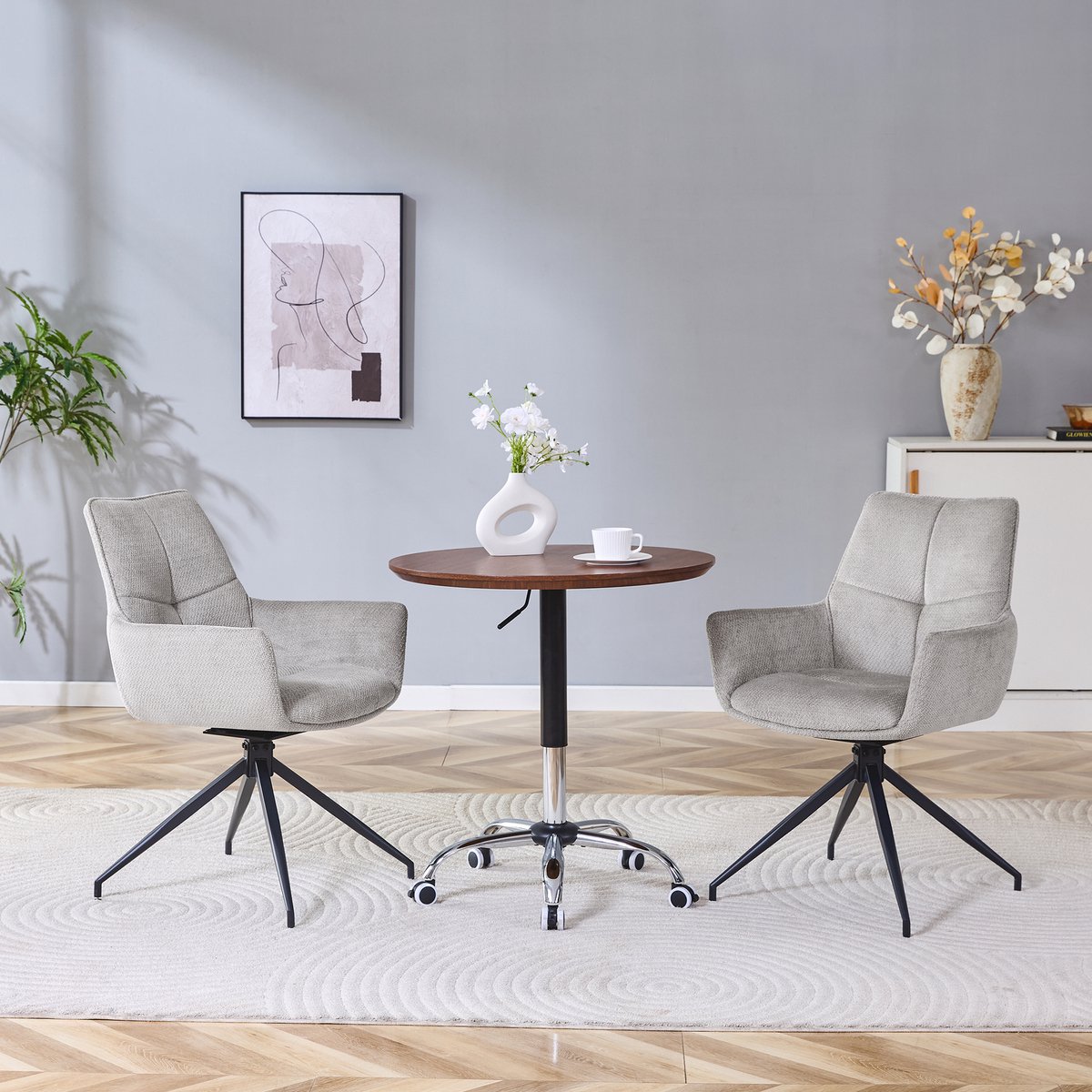 REDOM Eetkamerstoelenset - 360° Draaibaar - Modern - Stof en Metaal - Grijs en Zwart Zwart, Grijs