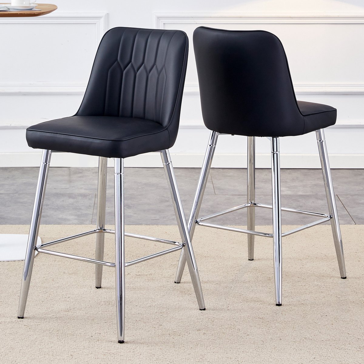 REDOM Barkrukken Set Van 2 Met Rugleuning En Voetensteun - Modern - Voor Huisbar En Kookeiland - Metaal En PU-Leer - Zwart En Zilver - 100 cm Zwart+Zilver