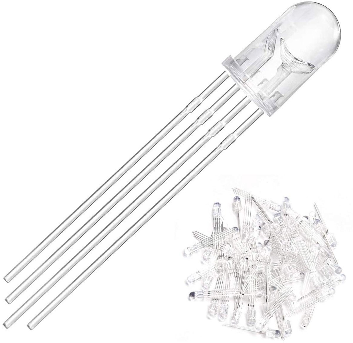 100 stuks 5mm LED Lampjes RGB Tri-Color (Rood/Groen/Blauw) voor Arduino en PCB - Helder Rond Design, Perfect voor Projecten en Verlichting